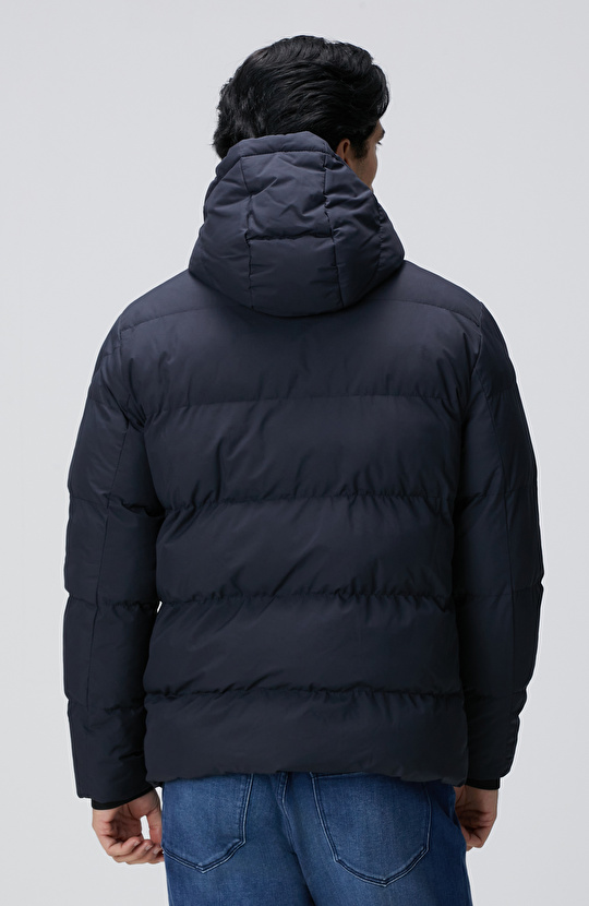 Lacivert Kapüşonlu Puffer Mont