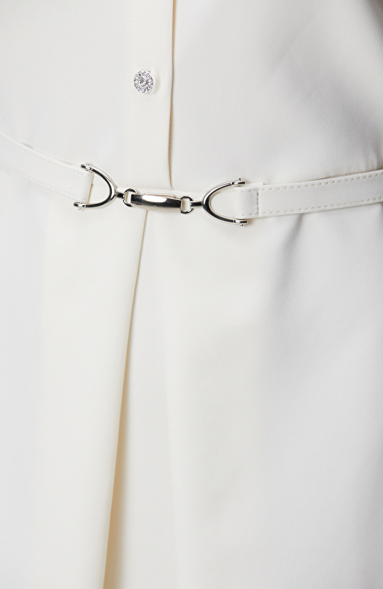 Kırık Beyaz Düğme Detaylı Mini Elbise