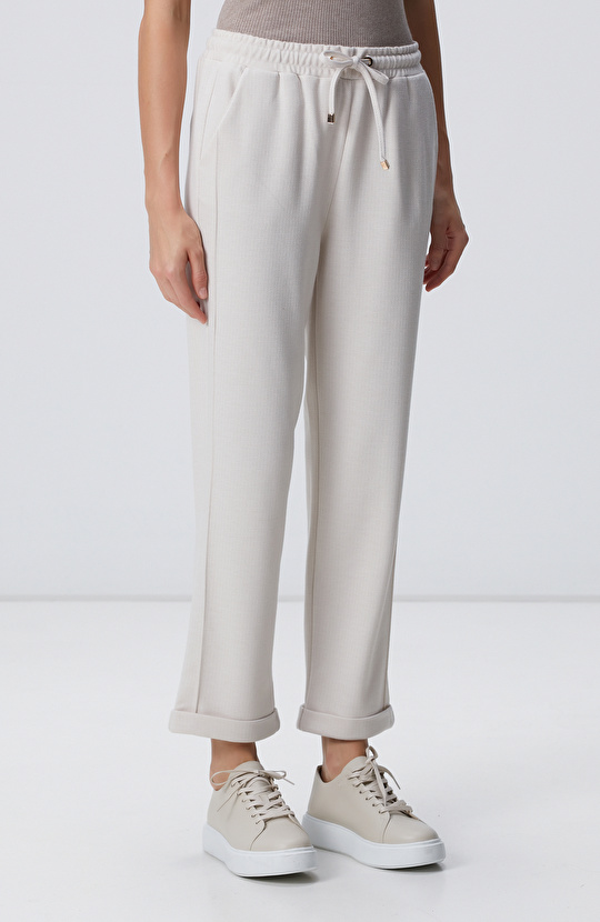 Bej Dikiş Detaylı Casual Pantolon