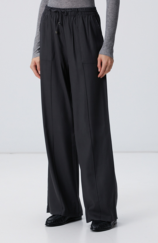 Antrasit İnce Diyagonal Desenli Tencel Pantolon