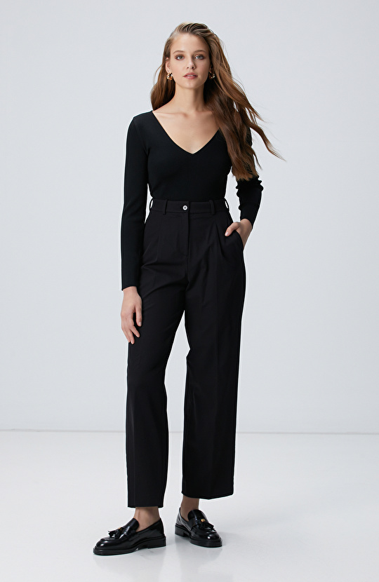 Siyah Geniş Paça Basic Pantolon