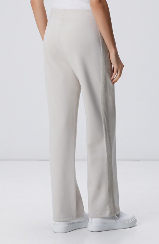 Bej Beli Kordonlu Triko Garnili Eşofman Altı