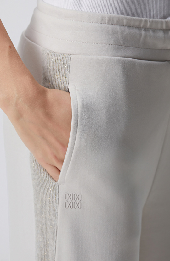 Bej Beli Kordonlu Triko Garnili Eşofman Altı