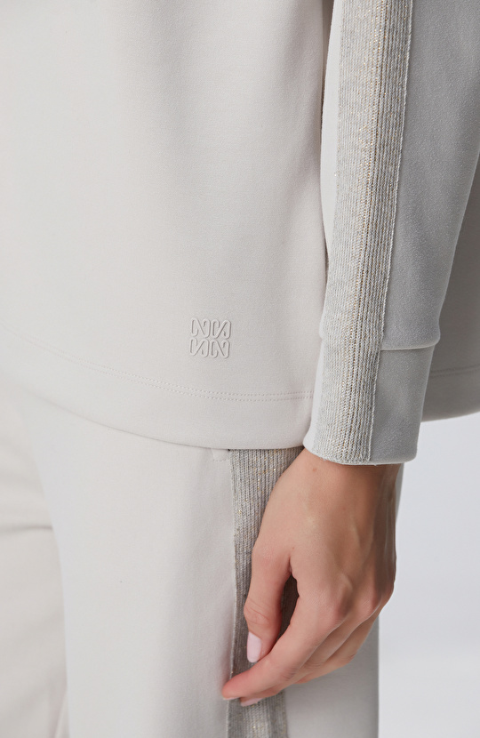 Bej Kapüşonlu Triko Garnili Sweatshirt