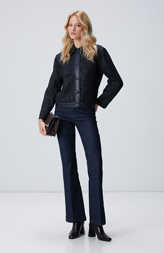 Lacivert Kısa Tweed Ceket