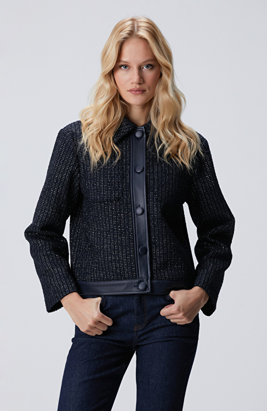 Lacivert Kısa Tweed Ceket