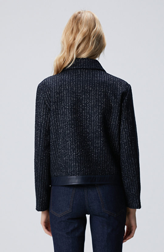 Lacivert Kısa Tweed Ceket