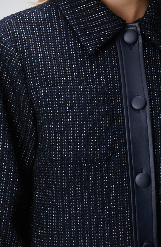 Lacivert Kısa Tweed Ceket