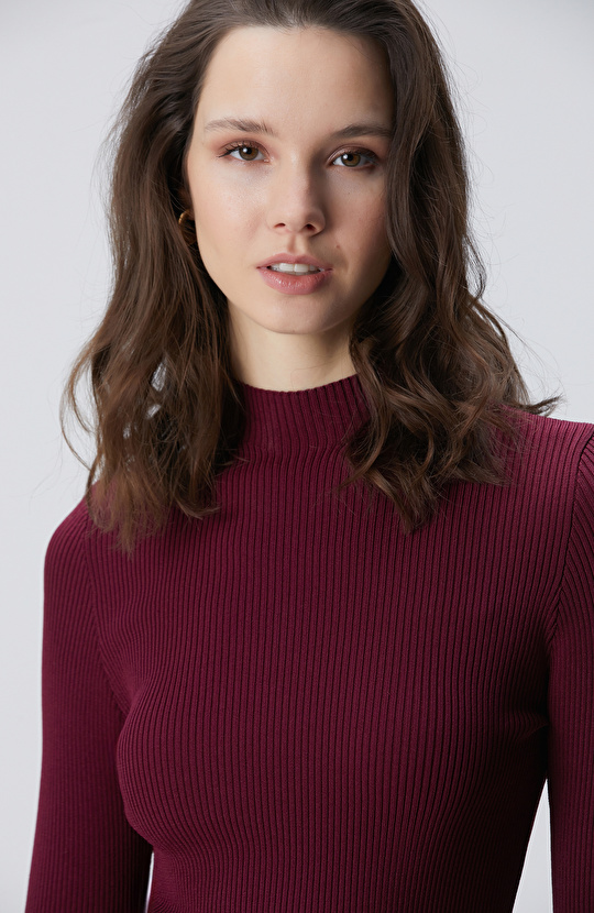 Bordo İnce Ribana Örgü Kazak