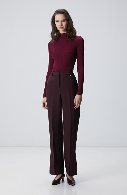 Bordo İnce Ribana Örgü Kazak