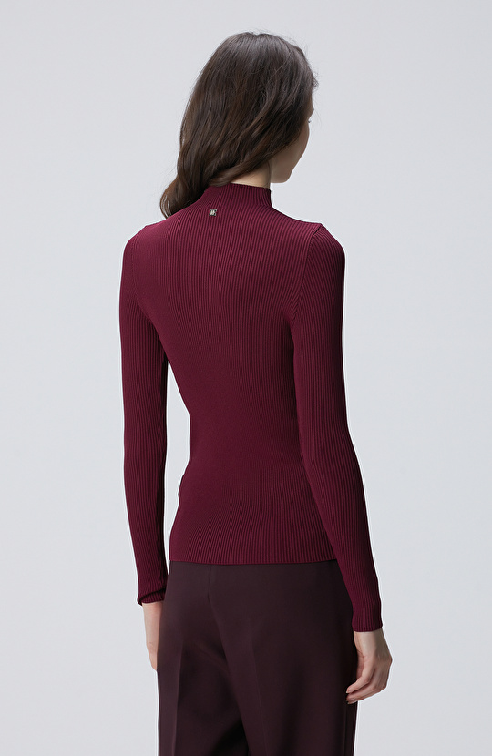 Bordo İnce Ribana Örgü Kazak