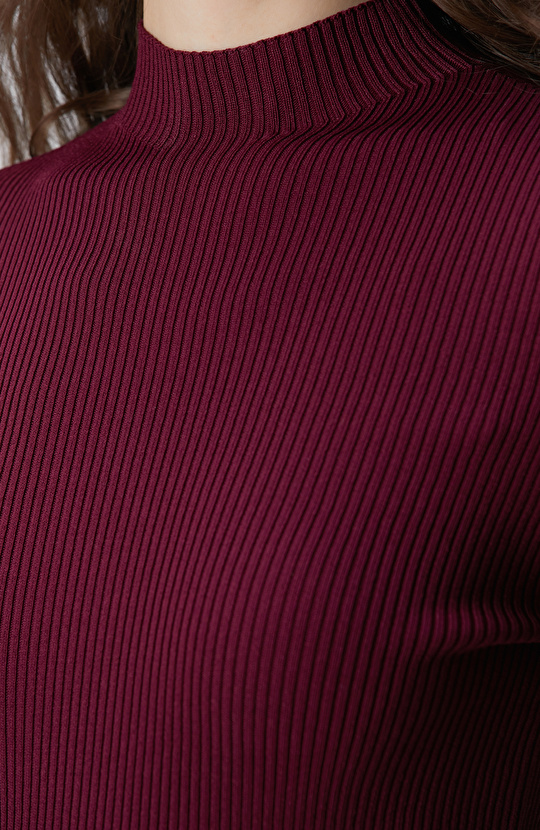 Bordo İnce Ribana Örgü Kazak