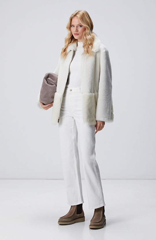 Kırık Beyaz Örgülü Dik Yaka Rayon Basic Kazak