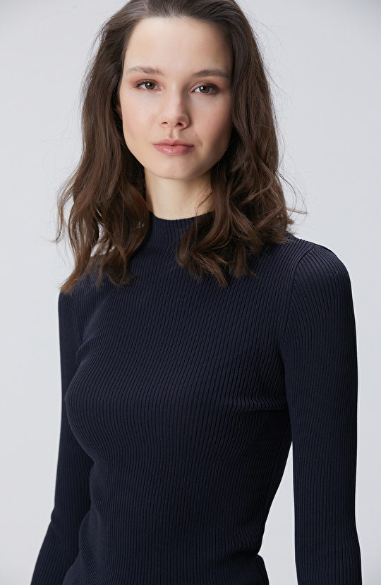 Lacivert İnce Ribana Örgü Kazak