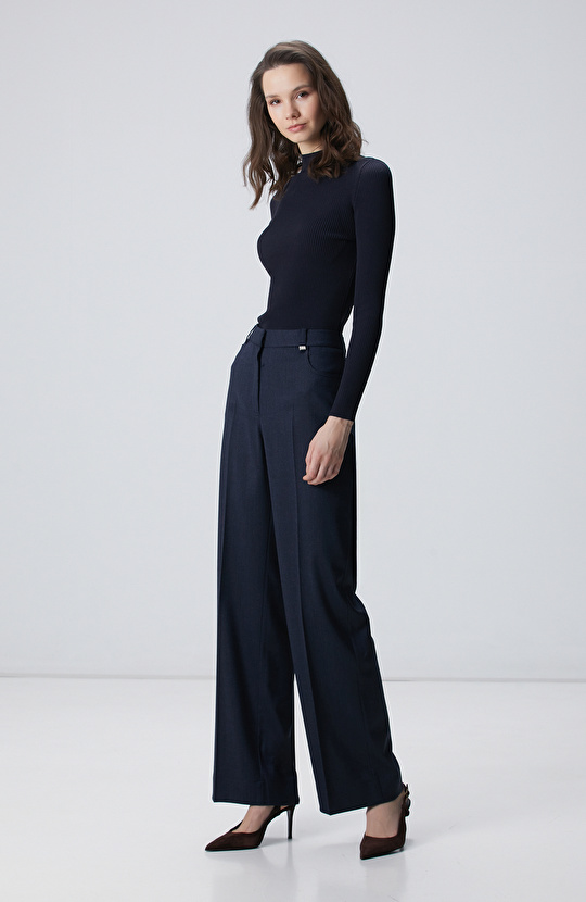 Lacivert İnce Ribana Örgü Kazak