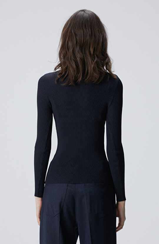 Lacivert İnce Ribana Örgü Kazak