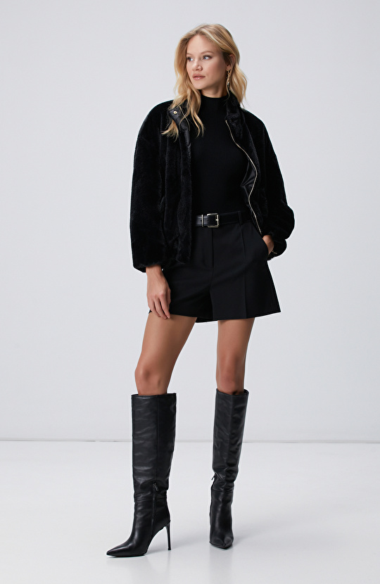 Siyah Rayon Basic Kazak