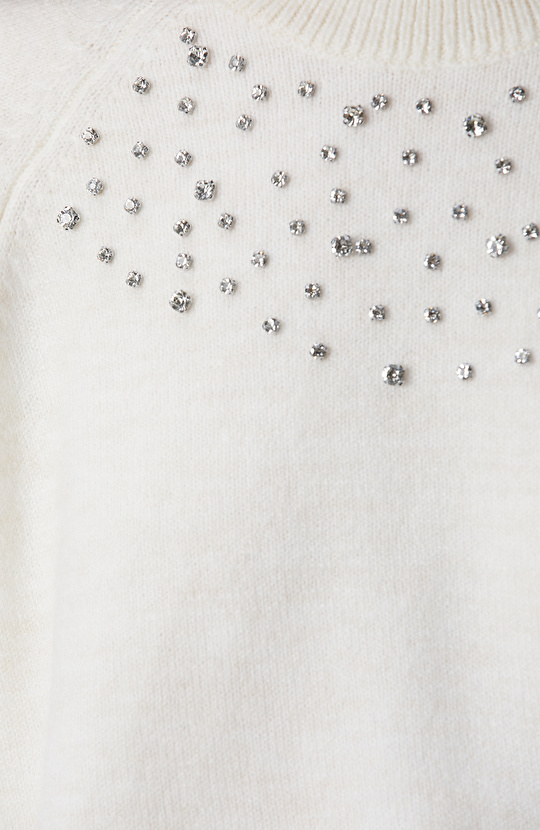 Kırık Beyaz Bisiklet Yaka Taş İşlemeli Kazak