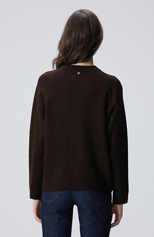 Kahverengi Bisiklet Yaka Taş İşlemeli Kazak