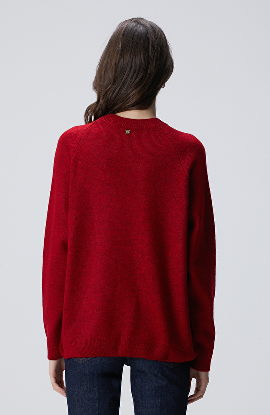 Kırmızı Bisiklet Yaka Taş İşlemeli Kazak