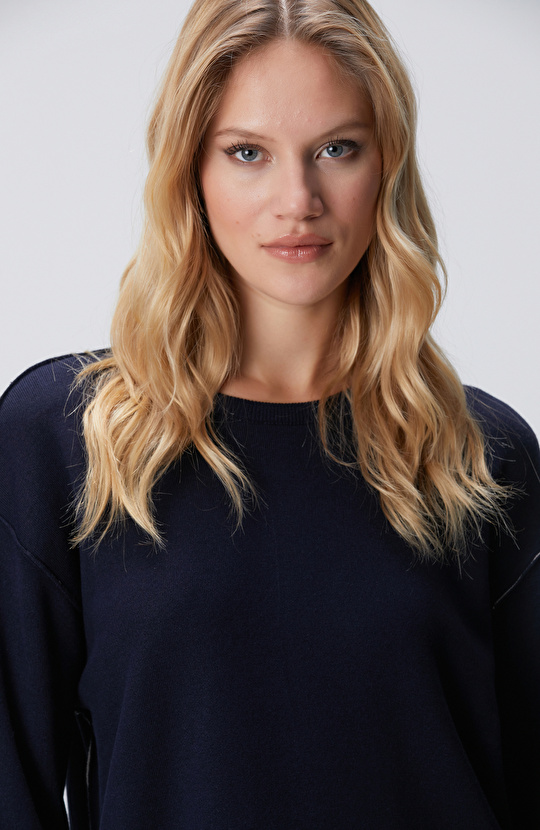 Lacivert Taş Double Face Kazak