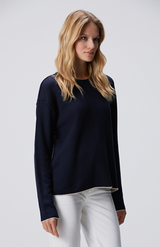 Lacivert Taş Double Face Kazak