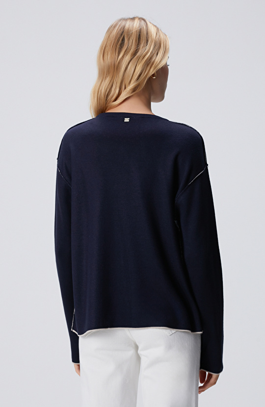 Lacivert Taş Double Face Kazak