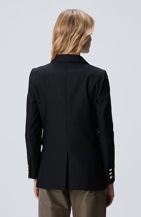 Siyah N Logolu Metal Düğmeli Kruvaze Ceket