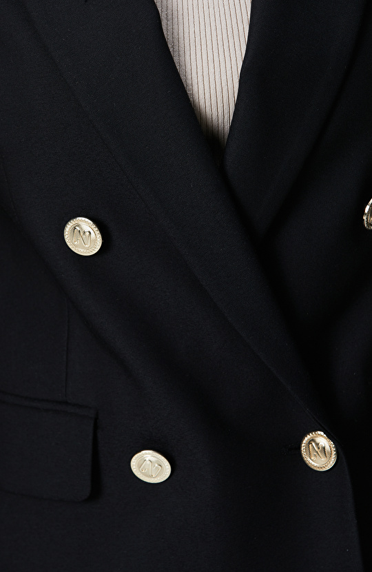 Siyah N Logolu Metal Düğmeli Kruvaze Ceket