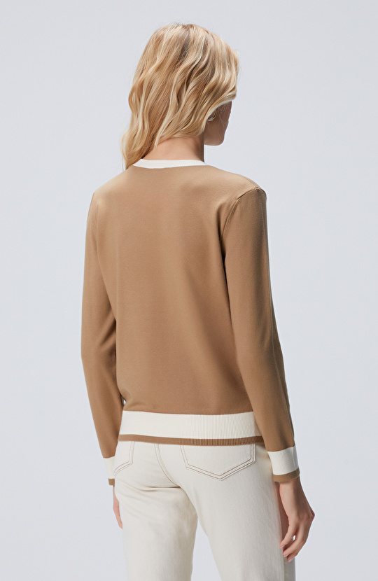 Camel Bisiklet Yaka Kontrast Renk Kazak