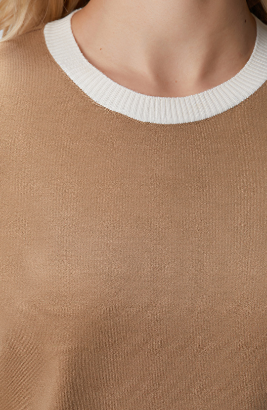 Camel Bisiklet Yaka Kontrast Renk Kazak