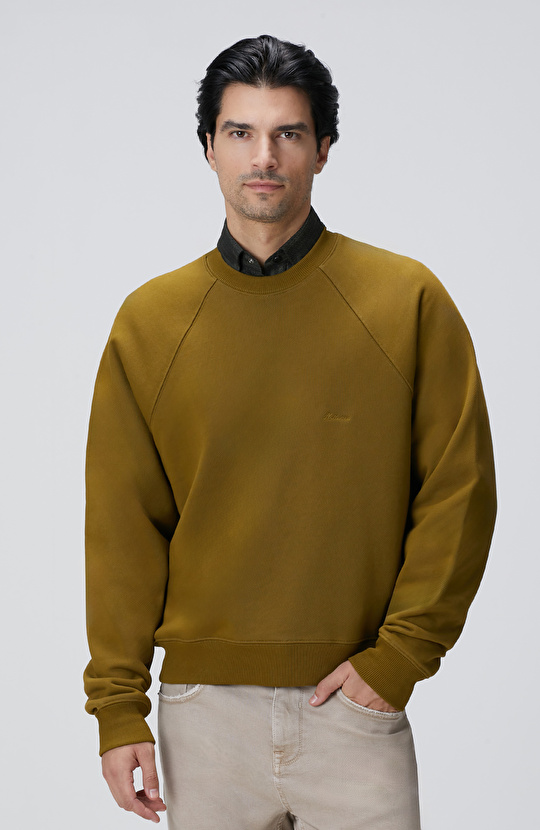 Yağ Yeşili Nakış Detaylı Sweatshirt