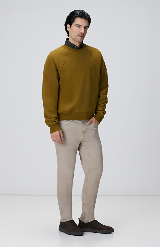 Yağ Yeşili Nakış Detaylı Sweatshirt