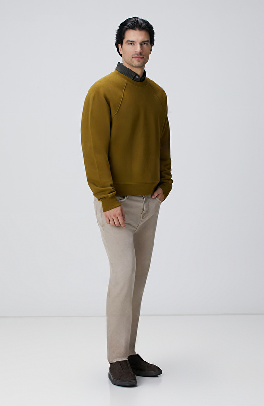 Yağ Yeşili Nakış Detaylı Sweatshirt