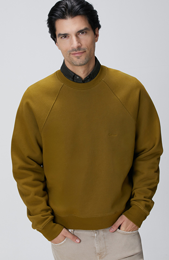 Yağ Yeşili Nakış Detaylı Sweatshirt