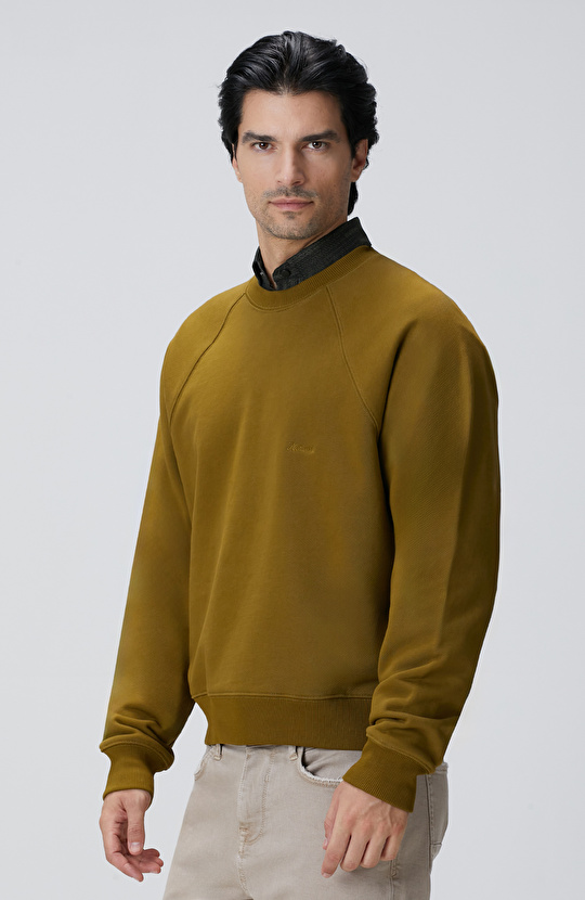 Yağ Yeşili Nakış Detaylı Sweatshirt