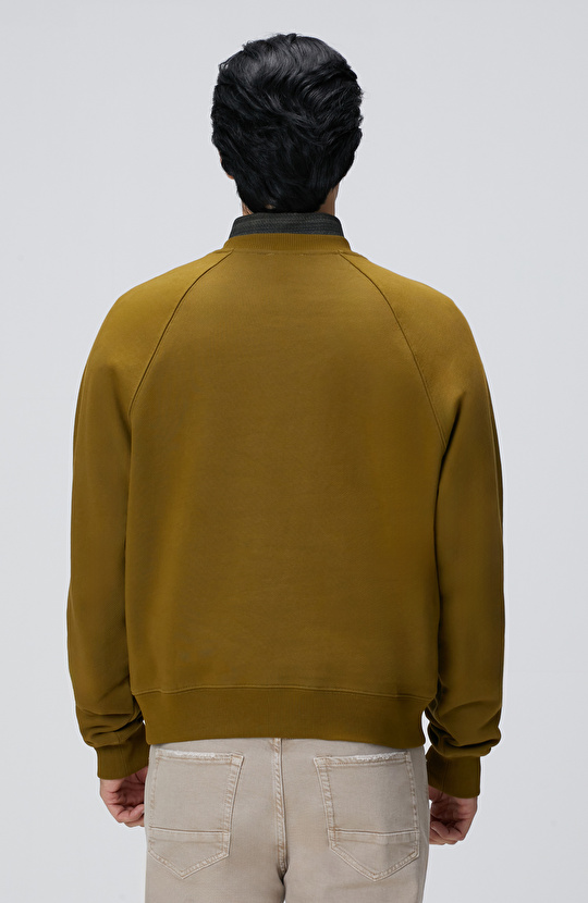 Yağ Yeşili Nakış Detaylı Sweatshirt