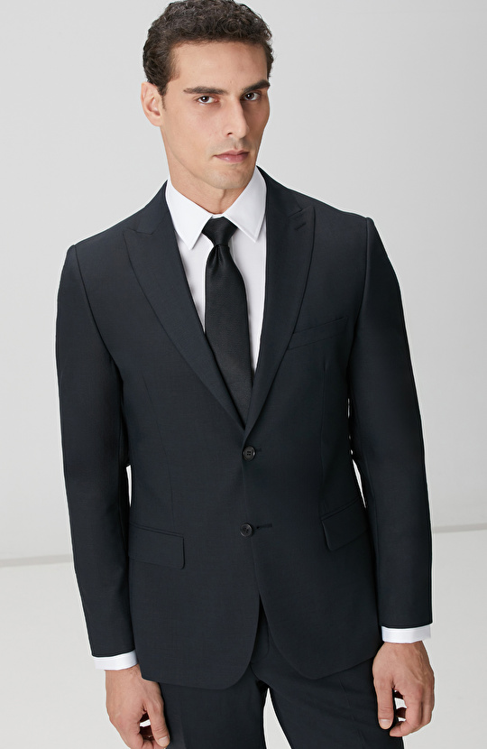 Siyah Yün Karışımlı Takım Elbise