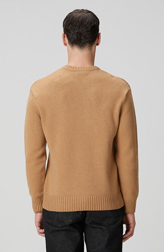 Camel Baklava Desenli Yün Karışımlı Kazak