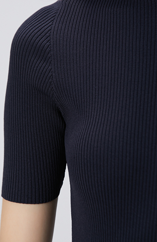 Lacivert Örgülü Dik Yaka Rayon Basic Kazak