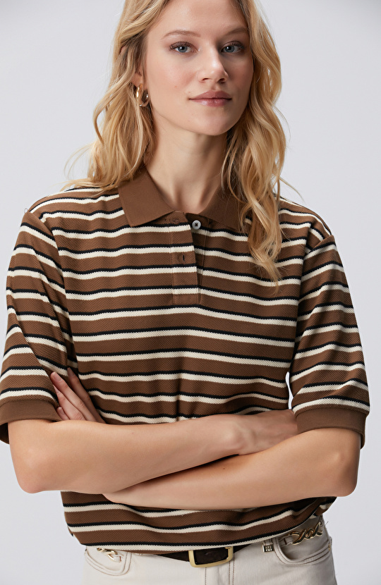 Kahverengi Çizgili Pike Sweatshirt