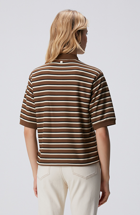 Kahverengi Çizgili Pike Sweatshirt