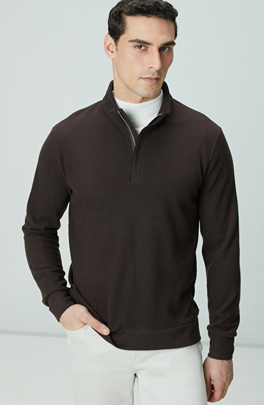 Acı Kahve Süet Garni Detaylı Sweatshirt