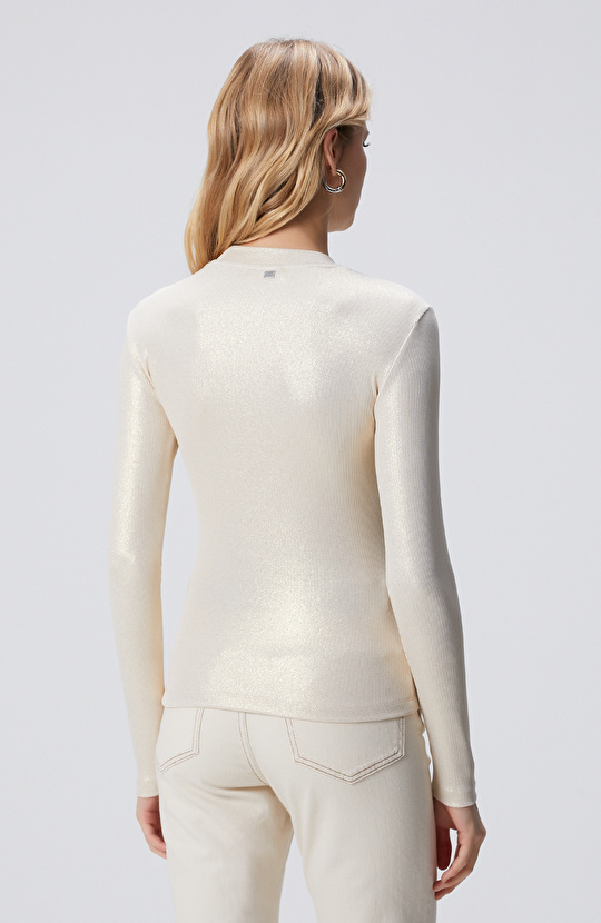 Açık Bej Varaklı T-shirt