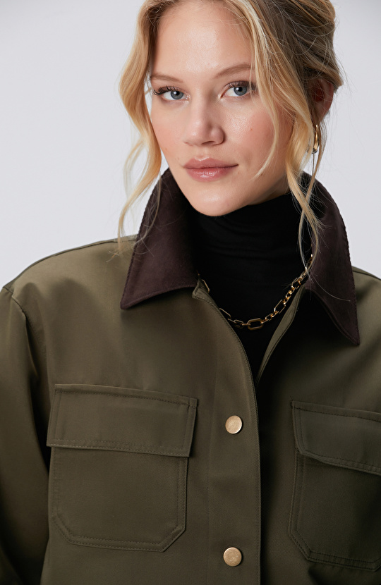 Haki Kadife Garnili Mont