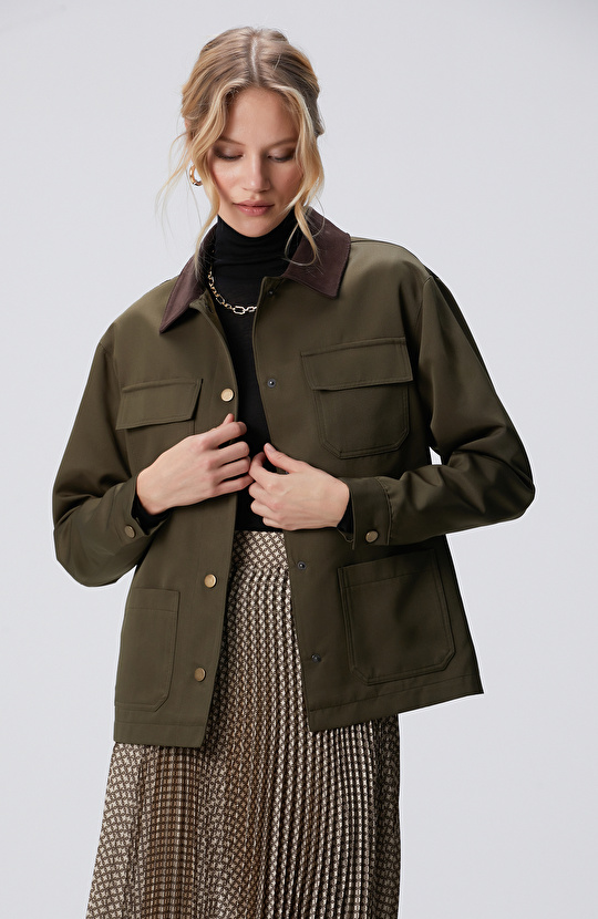 Haki Kadife Garnili Mont