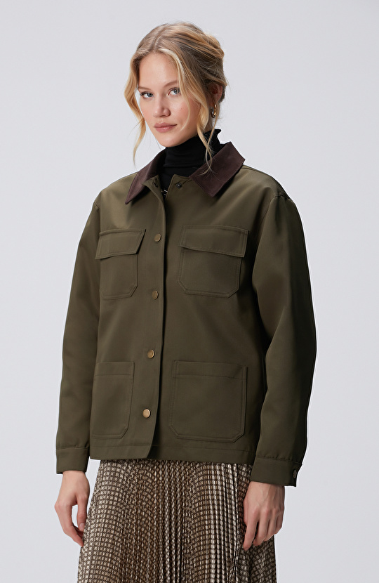 Haki Kadife Garnili Mont