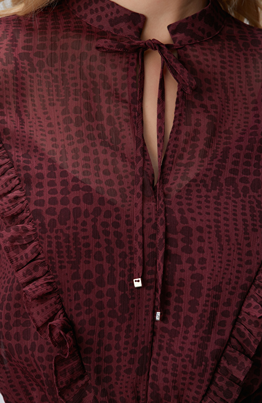 Bordo Desenli Mini Elbise