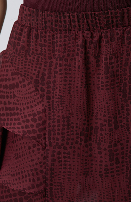 Bordo Desenli Mini Şifon Etek
