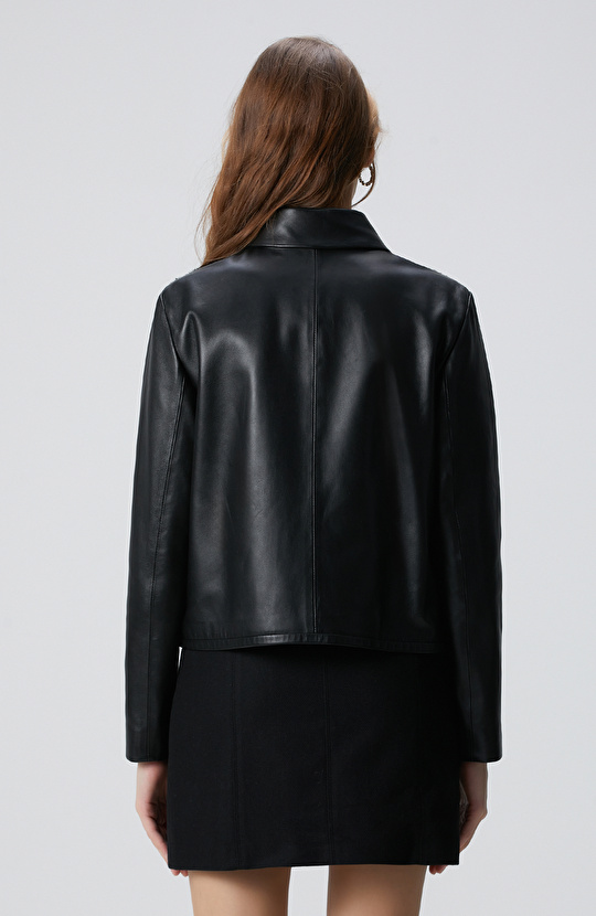 Limited Siyah Kroko Desenli Deri Mont